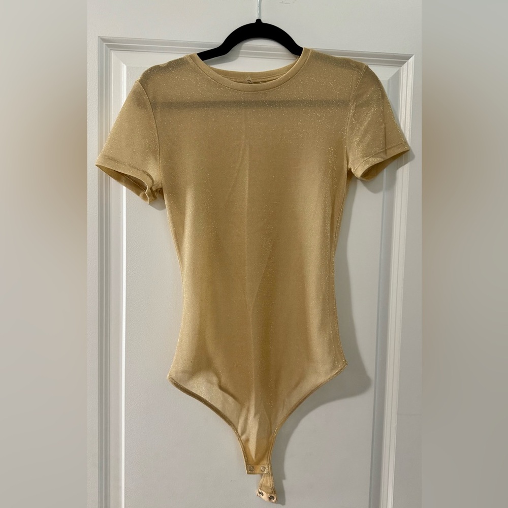 Gold Fitted Short Sleeve Bodysuit
